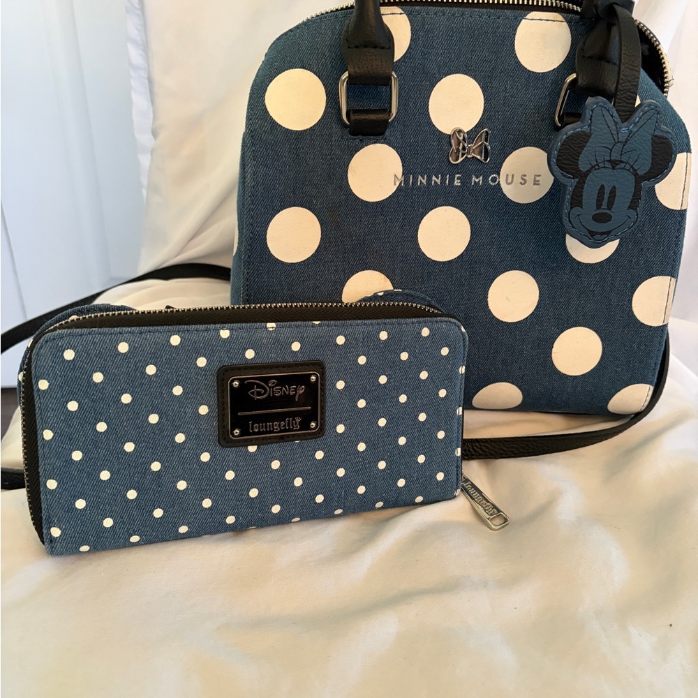 Disney Loungefly Minnie Mouse Satchel/Crossbody with Matching Wallet ~ NEW